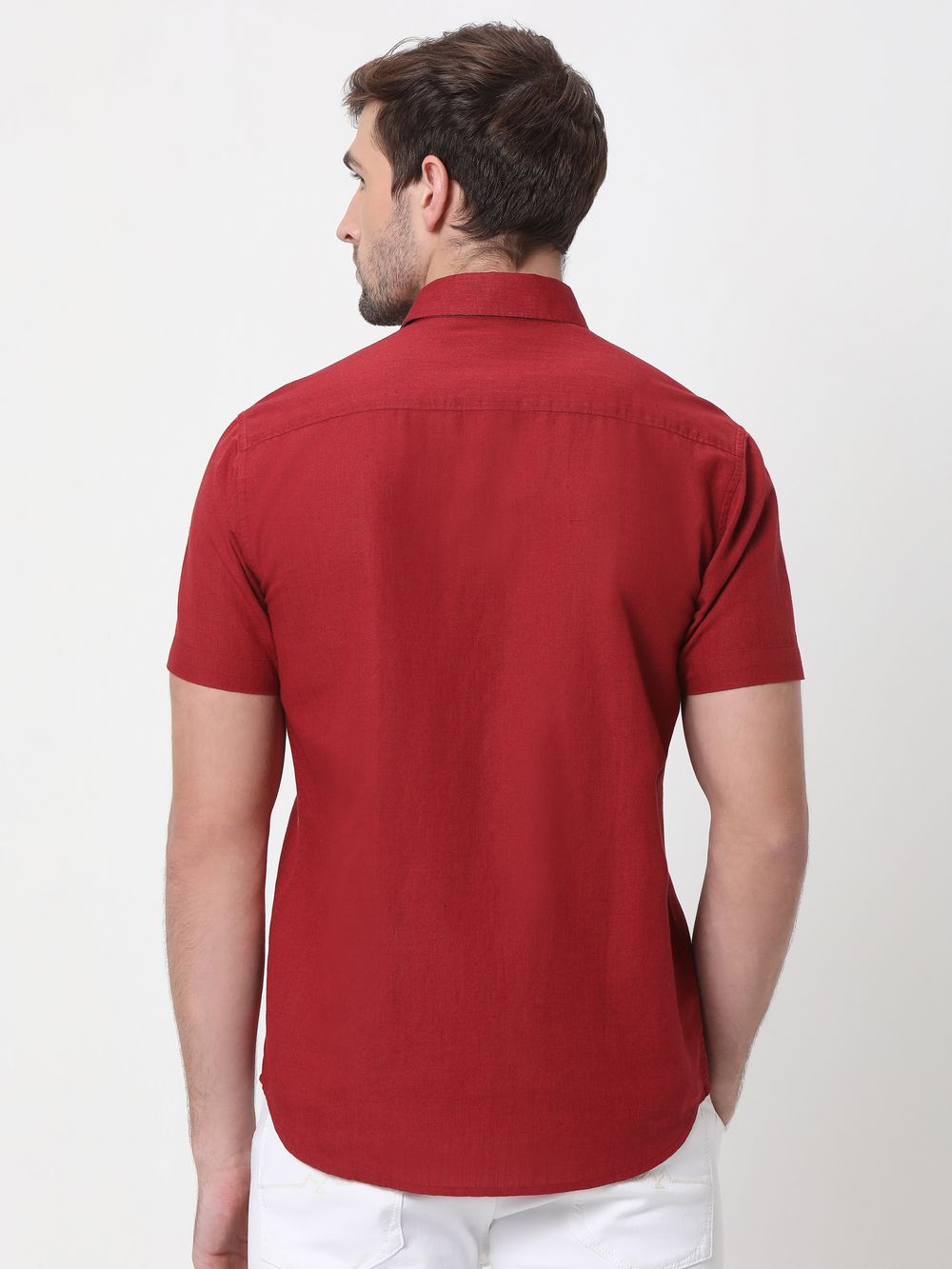 Red Cotton Linen Plain Shirt