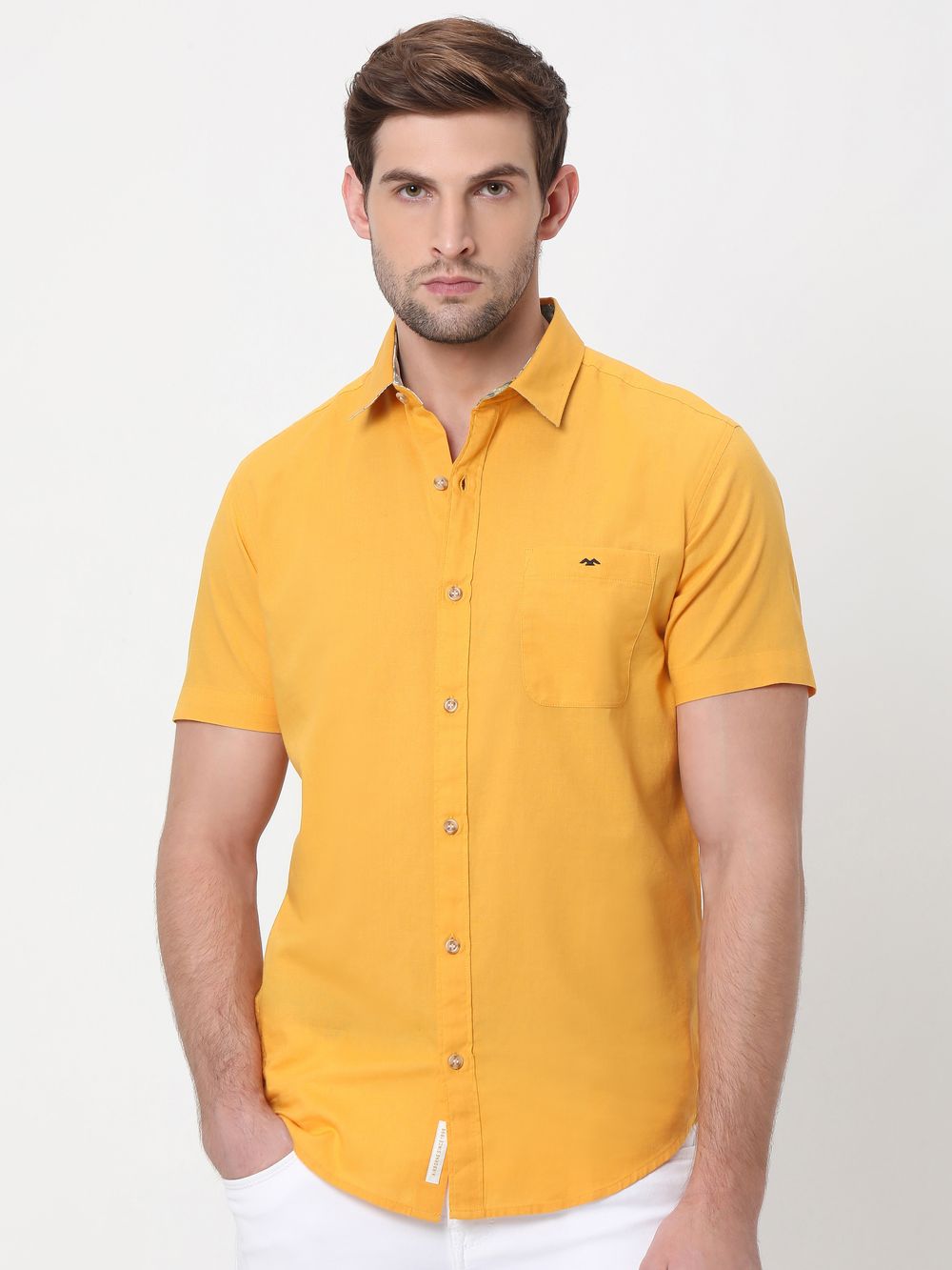 Yellow Cotton Linen Plain Shirt