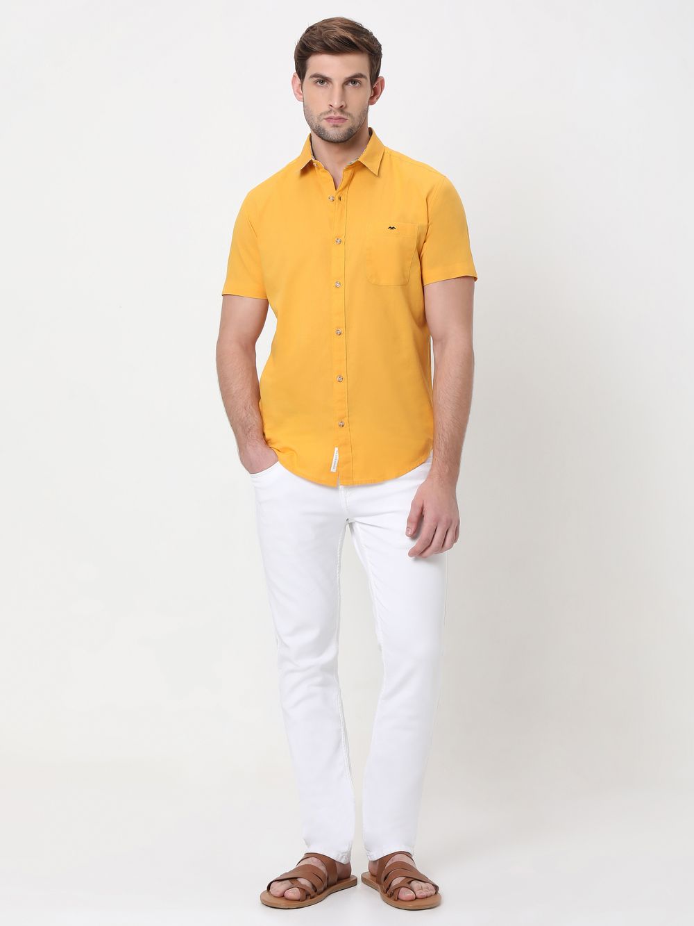 Yellow Cotton Linen Plain Shirt