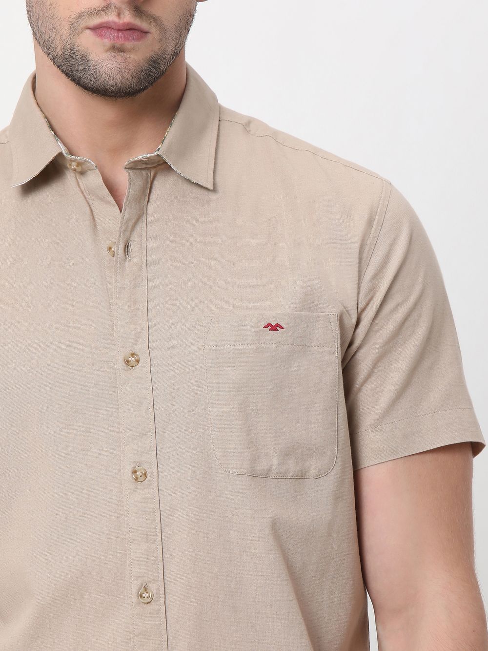 Beige Cotton Linen Plain Shirt