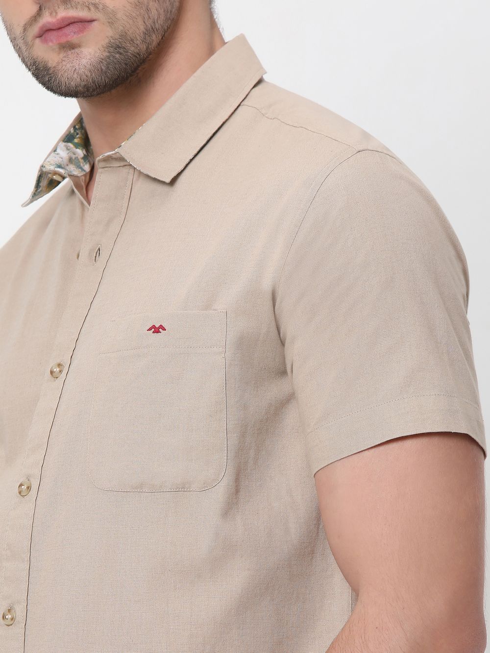 Beige Cotton Linen Plain Shirt