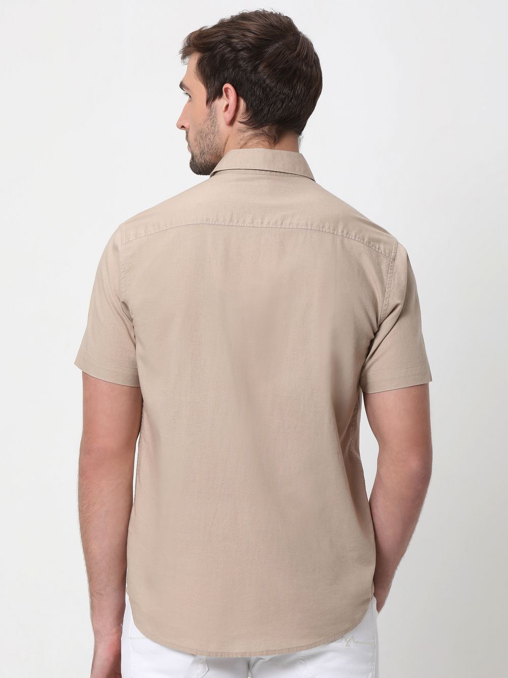 Beige Cotton Linen Plain Shirt