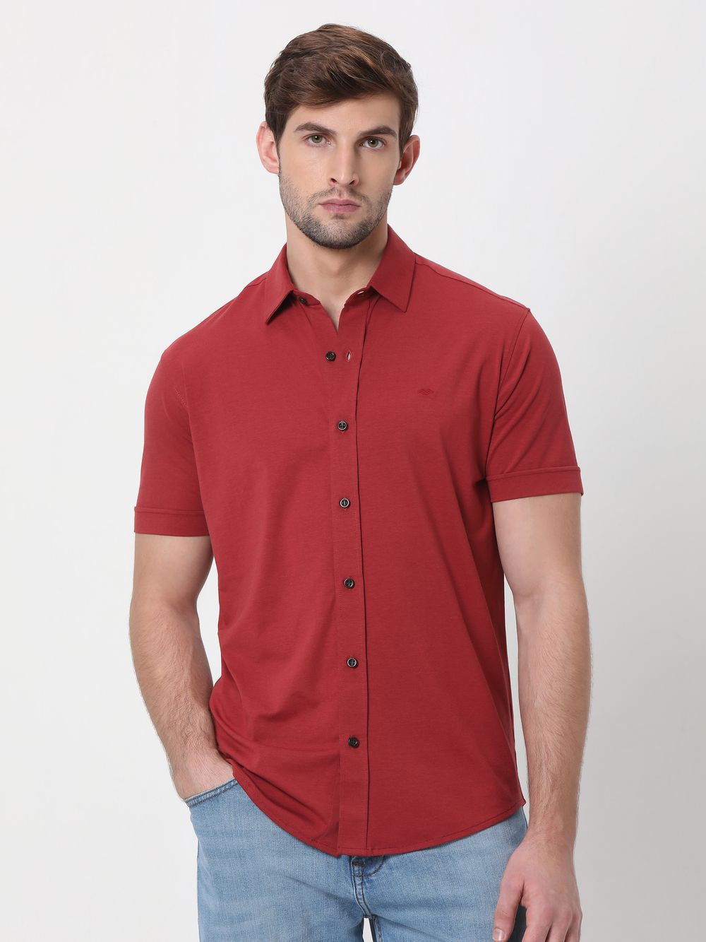 Red Stretch Plain Shirt