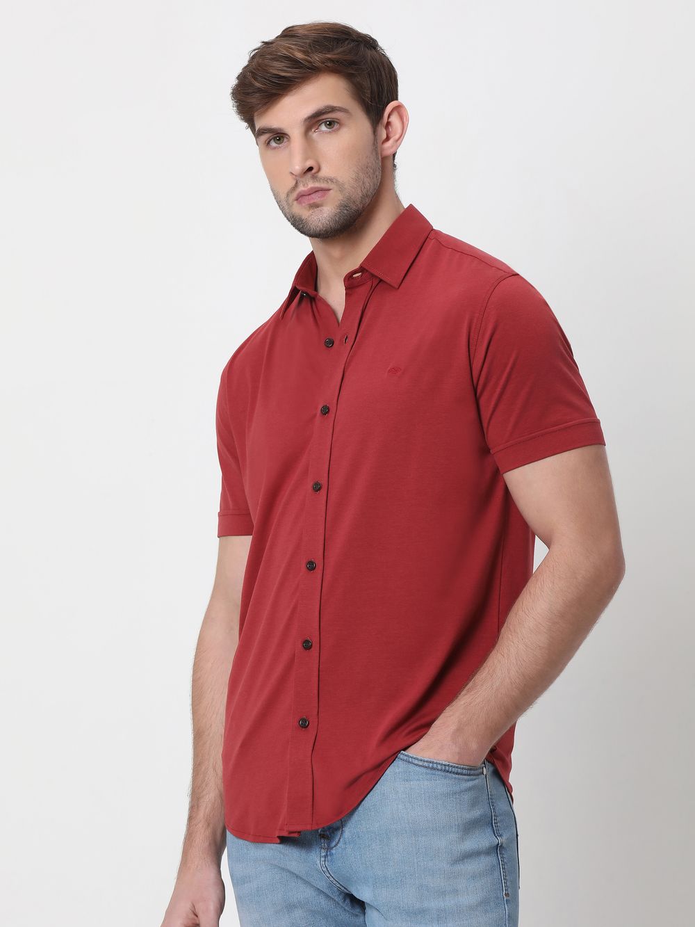 Red Stretch Plain Shirt