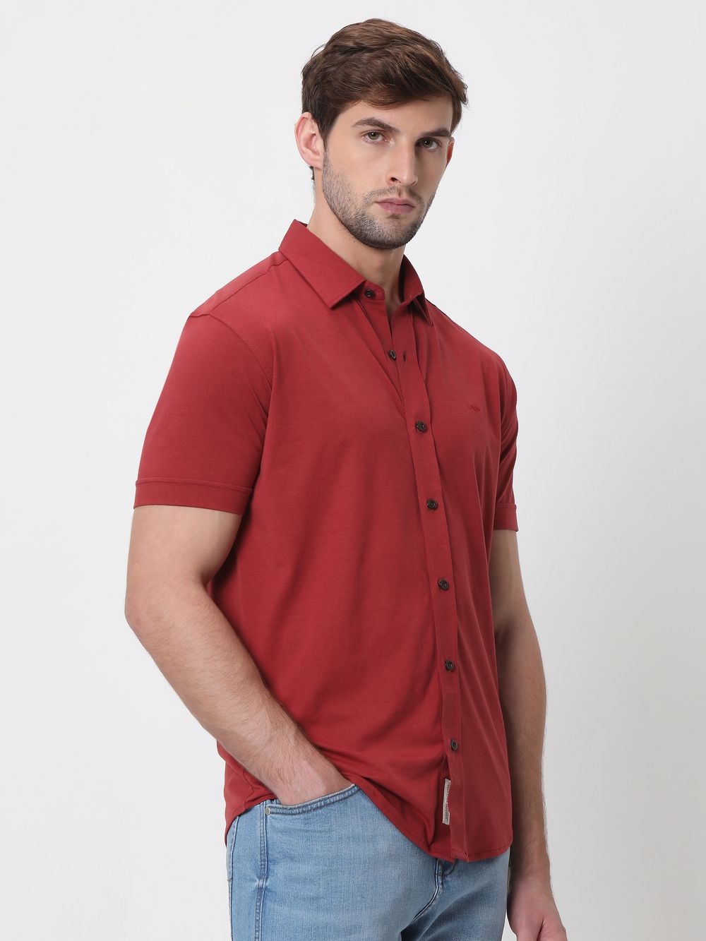 Red Stretch Plain Shirt