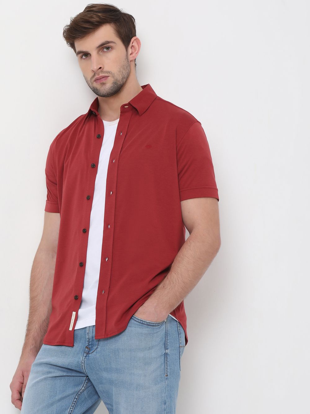 Red Stretch Plain Shirt