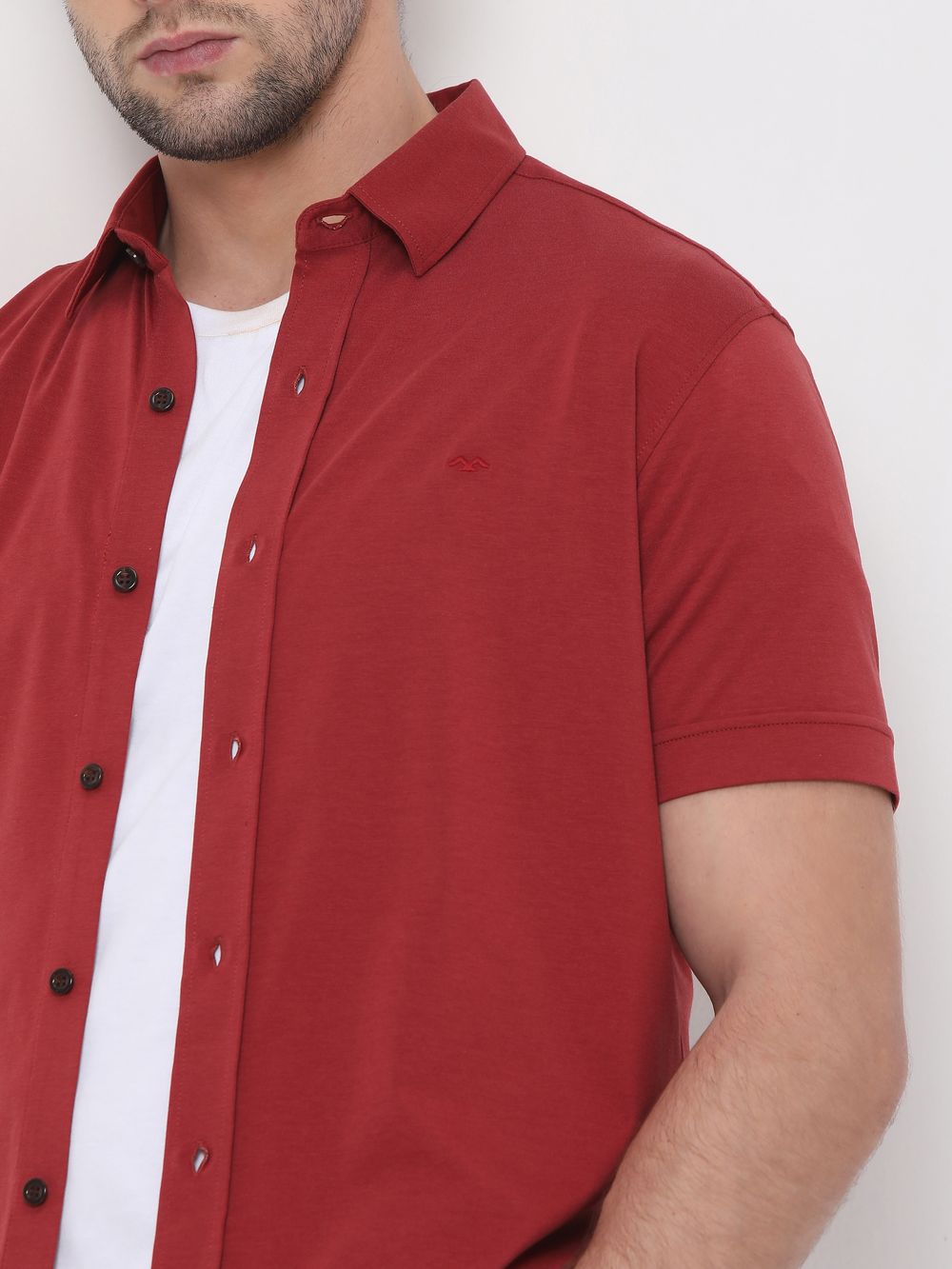 Red Stretch Plain Shirt