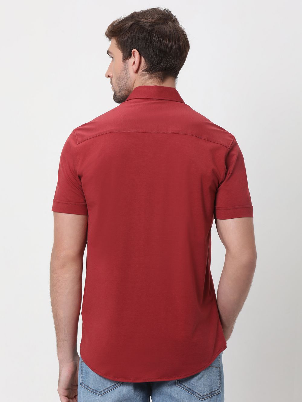 Red Stretch Plain Shirt