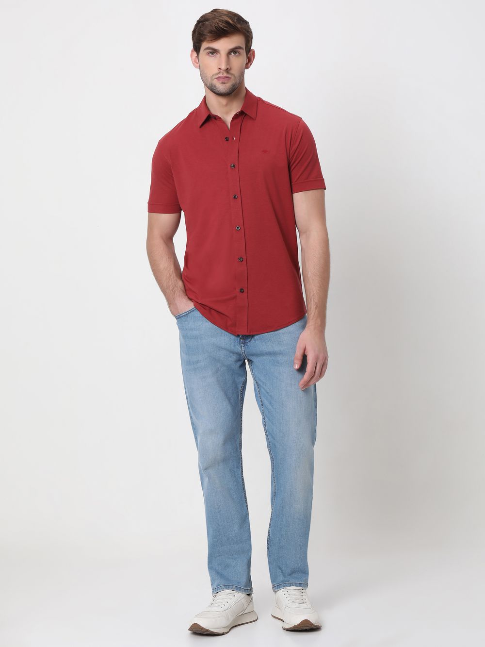 Red Stretch Plain Shirt