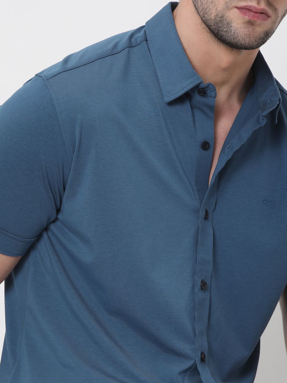 Blue Stretch Plain Shirt