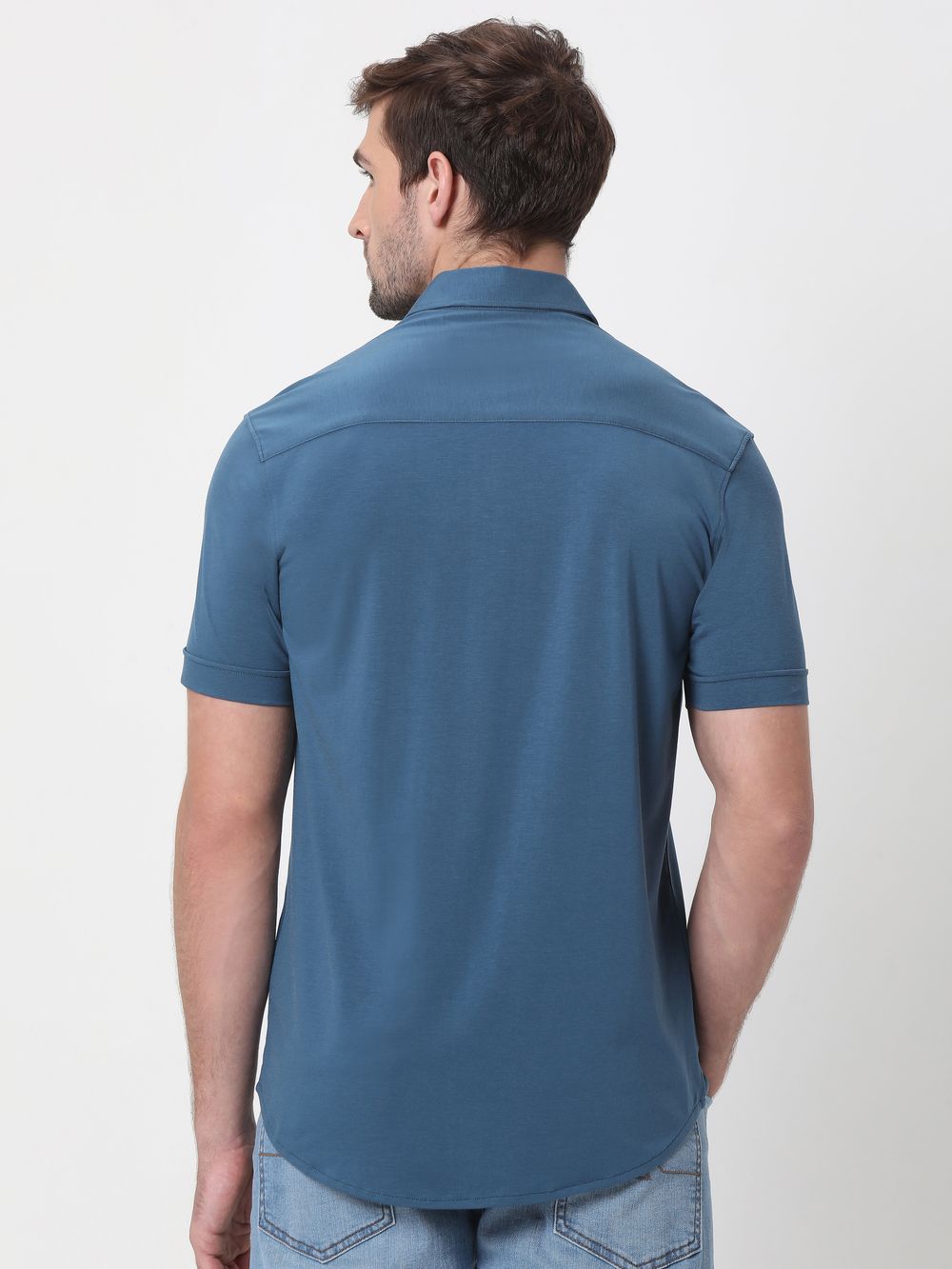 Blue Stretch Plain Shirt