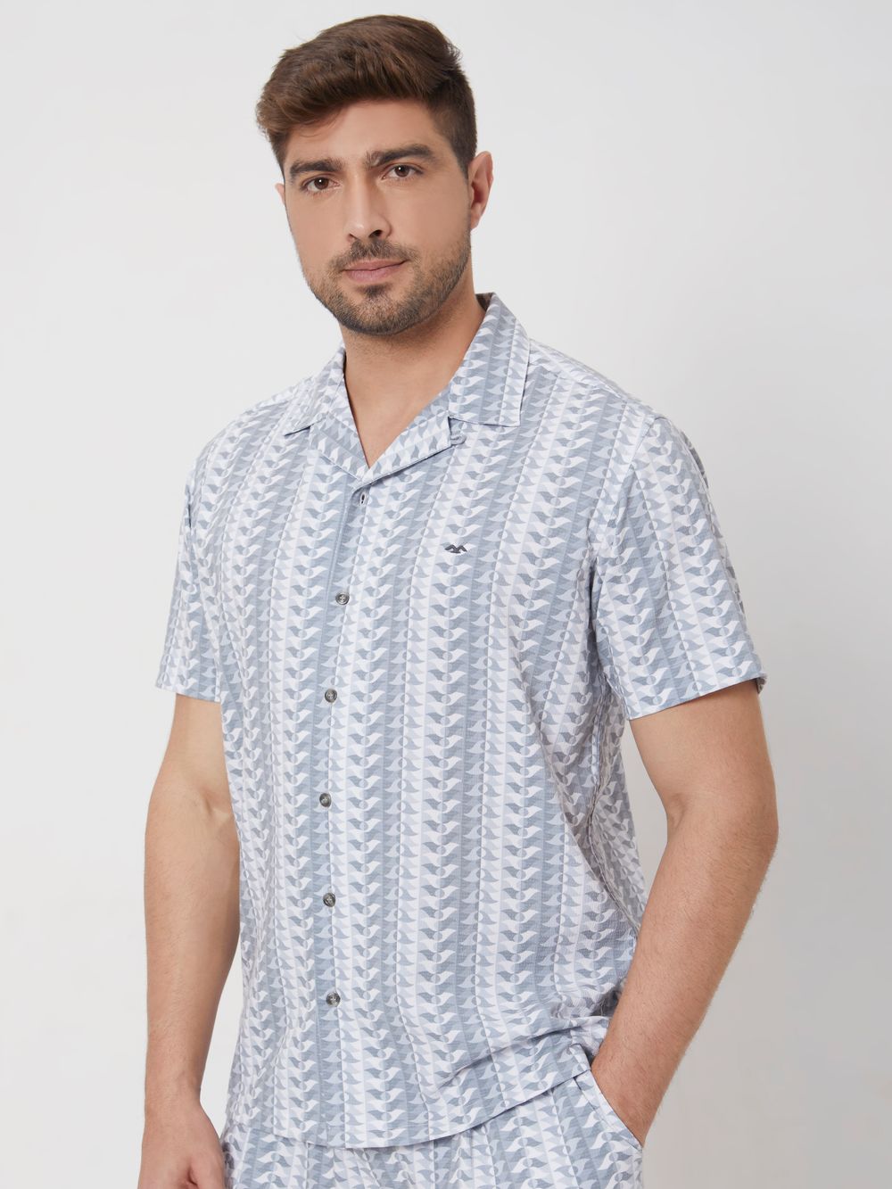 Grey Resort Print Relaxed Fit Casual Shirt