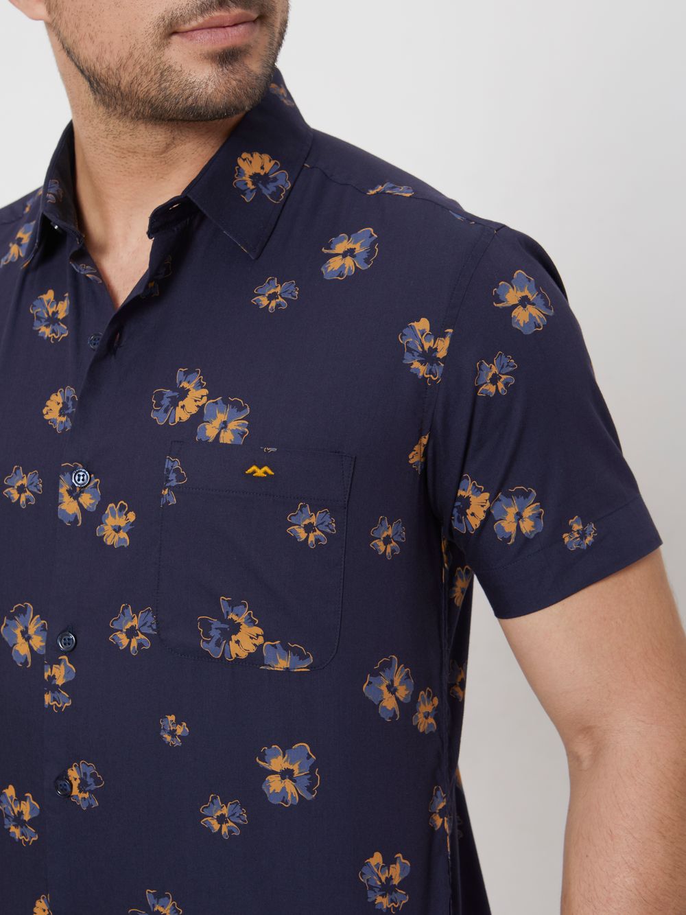 Navy Floral Print Slim Fit Casual Shirt