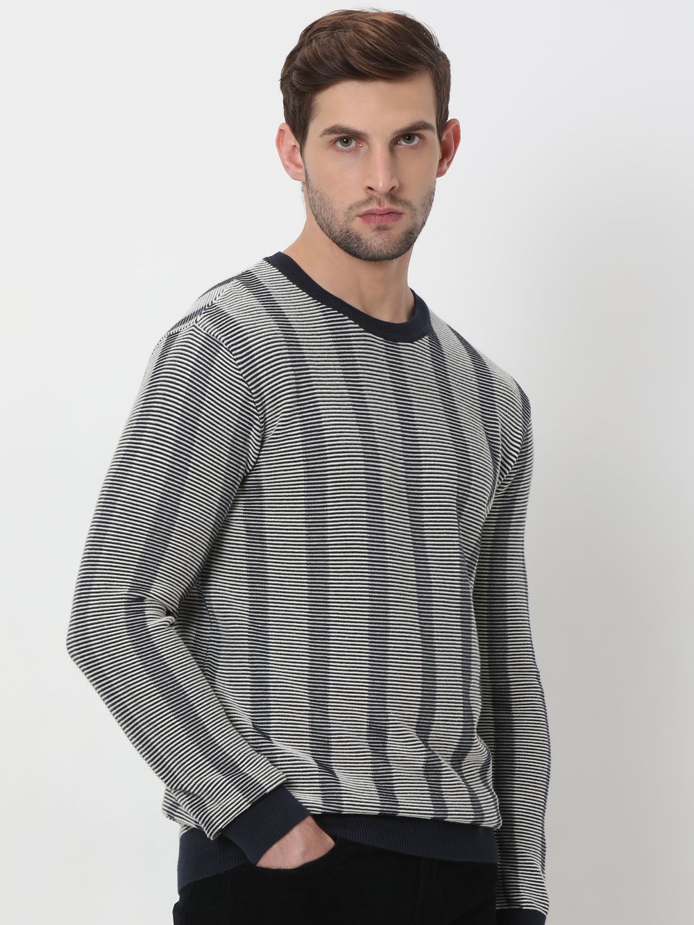 Navy Stripe Slim Fit Sweater