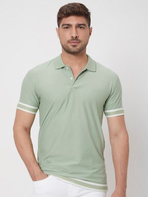 Green Textured Plain Slim Fit Jersey T-Shirt
