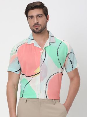 Off White Abstract Print Slim Fit Casual Shirt