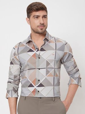 Grey Digital Print Slim Fit Casual Shirt