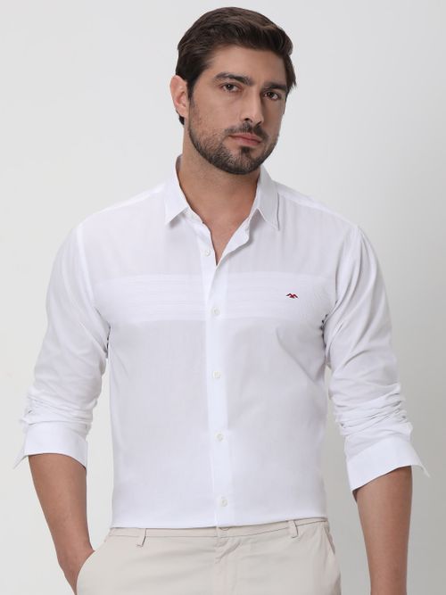 White Textured Dobby Slim Fit Casual Shirt