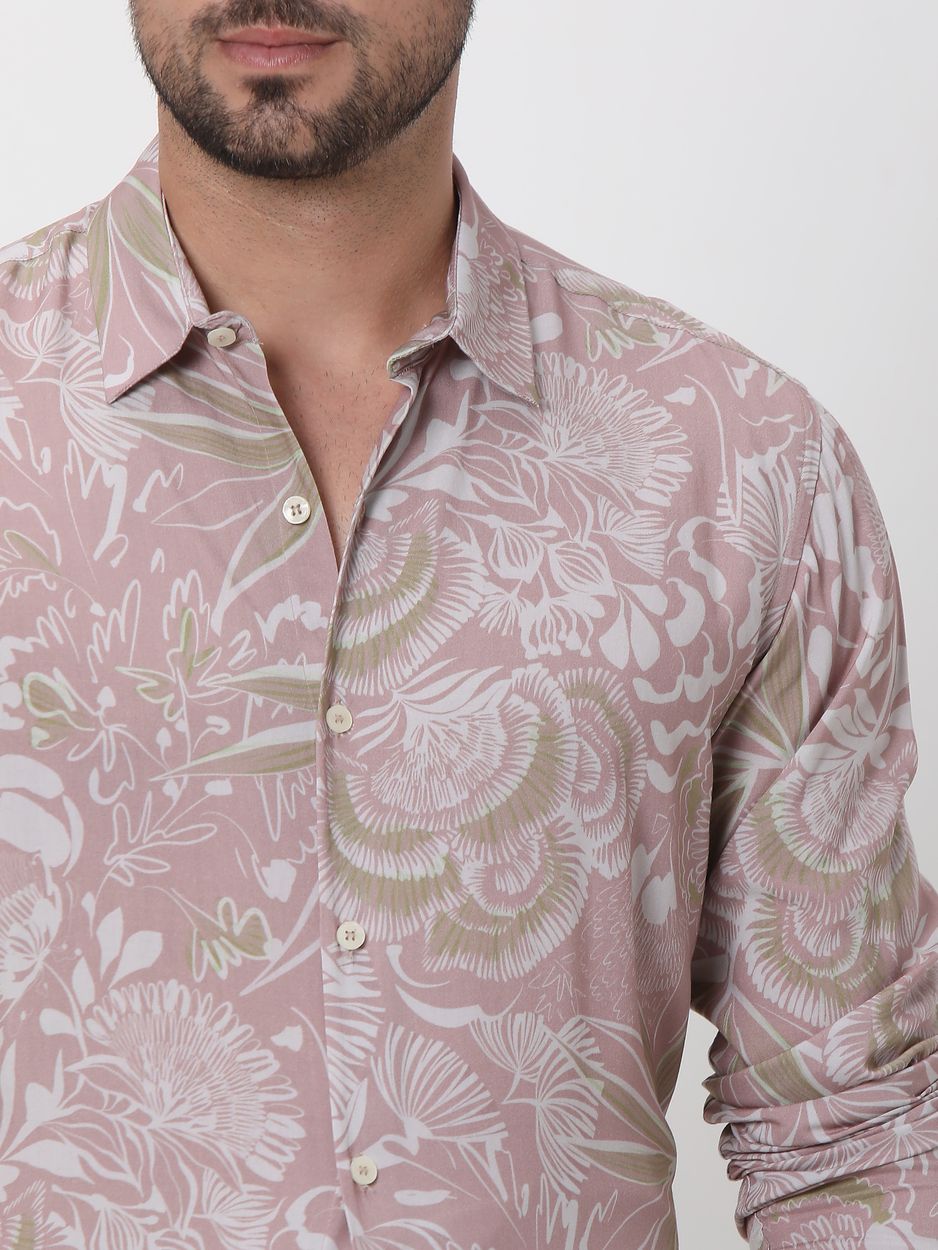 Pink Digital Print Slim Fit Casual Shirt