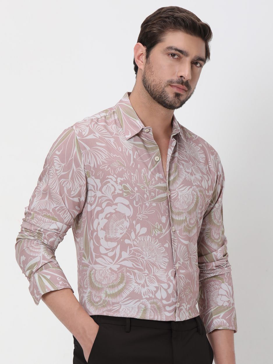 Pink Digital Print Slim Fit Casual Shirt