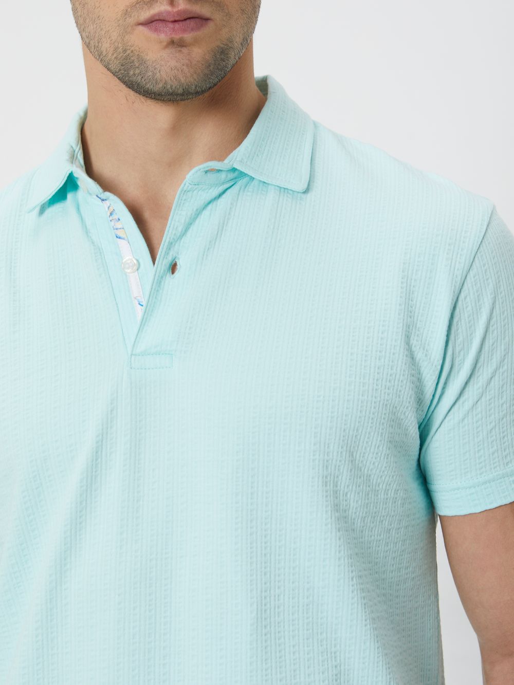 Turquoise Textured Plain Slim Fit Textured Jersey Polo