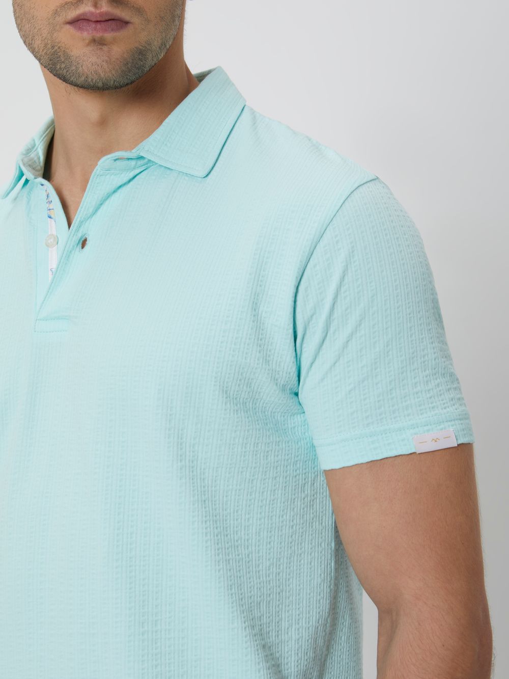 Turquoise Textured Plain Slim Fit Textured Jersey Polo