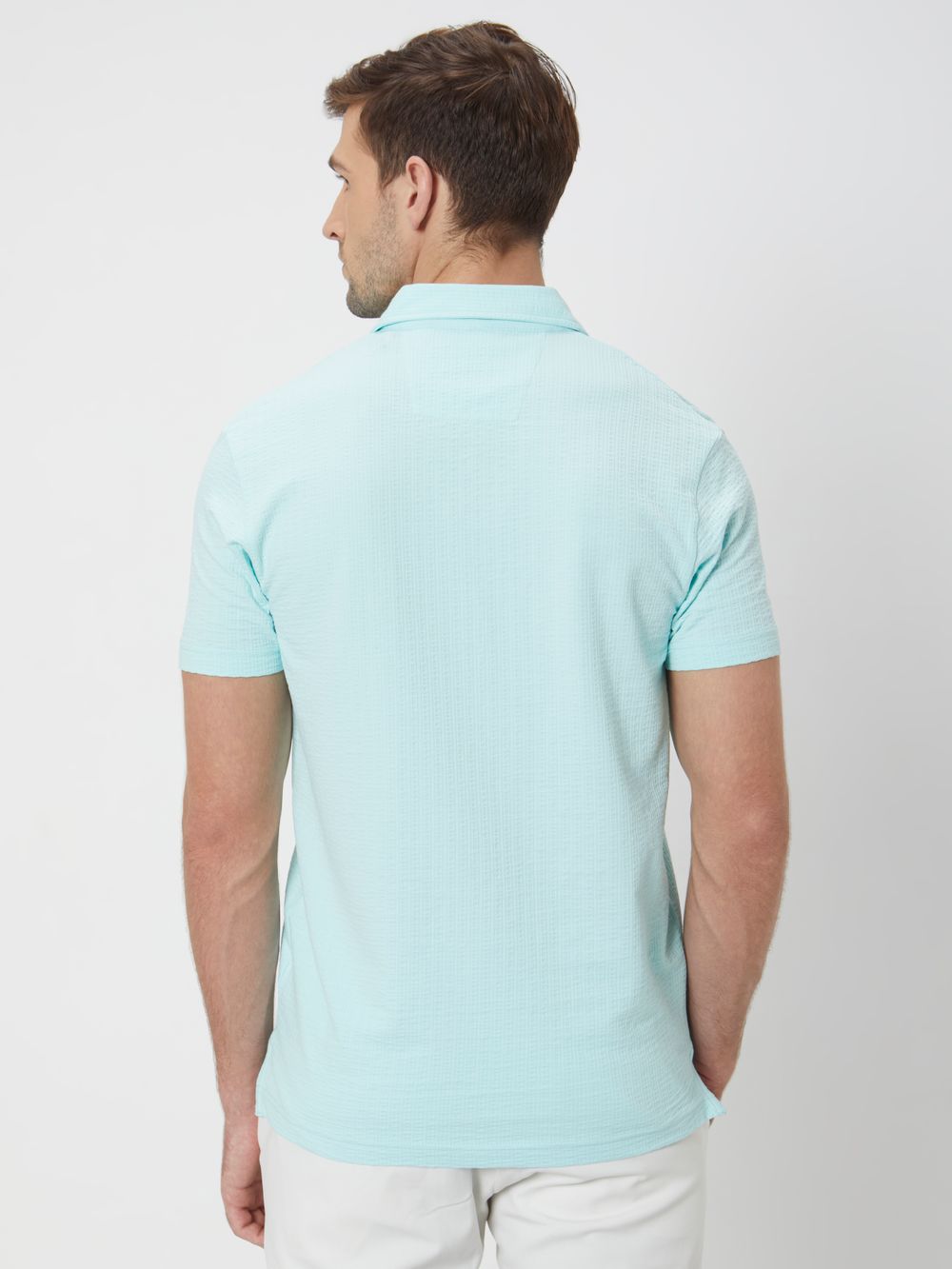 Turquoise Textured Plain Slim Fit Textured Jersey Polo