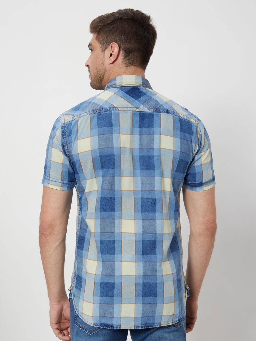 Light Blue Large Check Slim Fit Casual Shirt