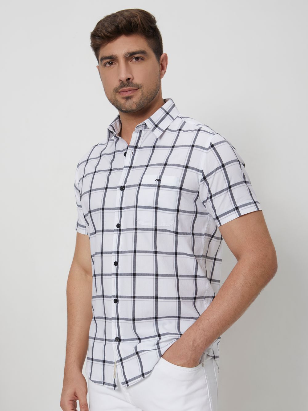 White Square Check Slim Fit Casual Shirt