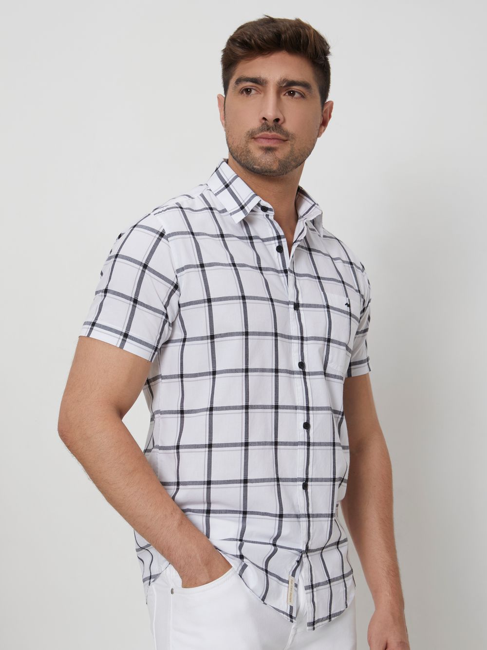 White Square Check Slim Fit Casual Shirt