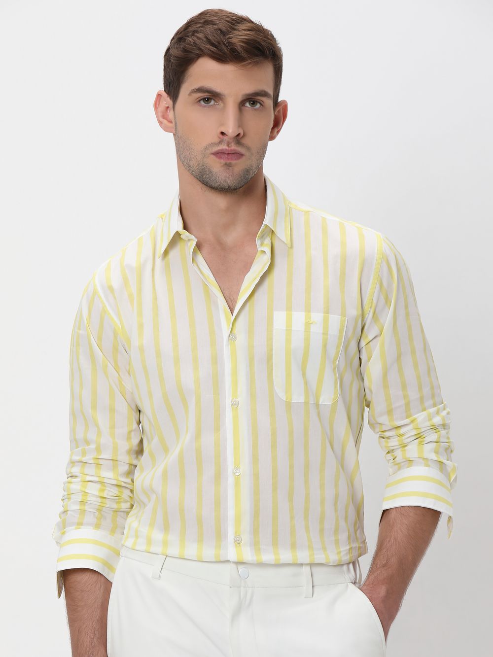 Light Yellow Candy Stripe Slim Fit Casual Shirt