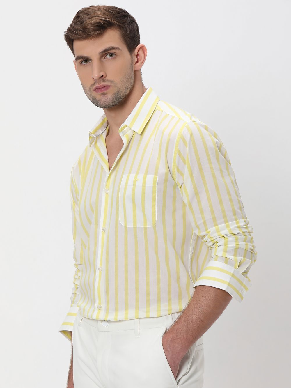 Light Yellow Candy Stripe Slim Fit Casual Shirt