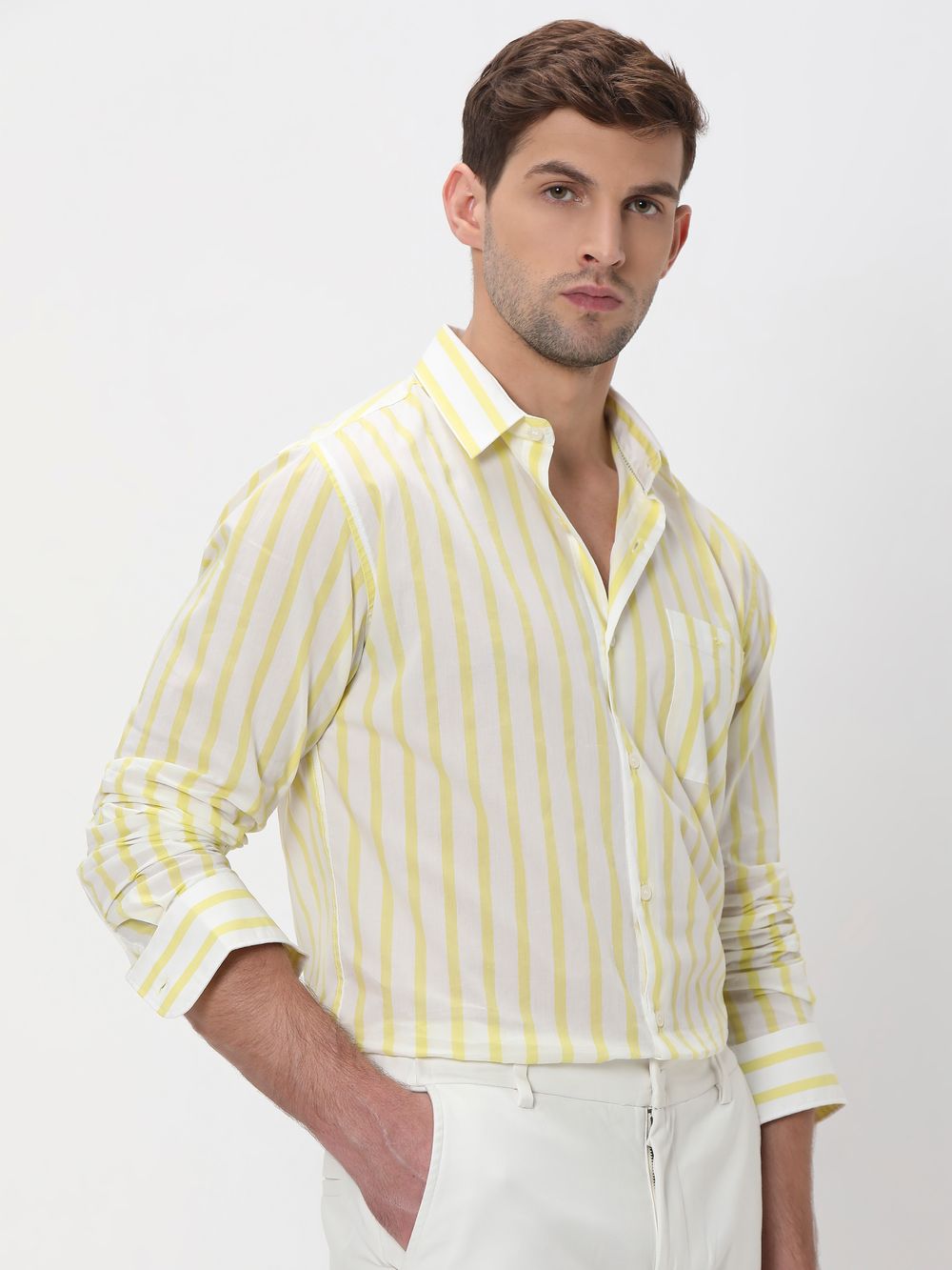 Light Yellow Candy Stripe Slim Fit Casual Shirt