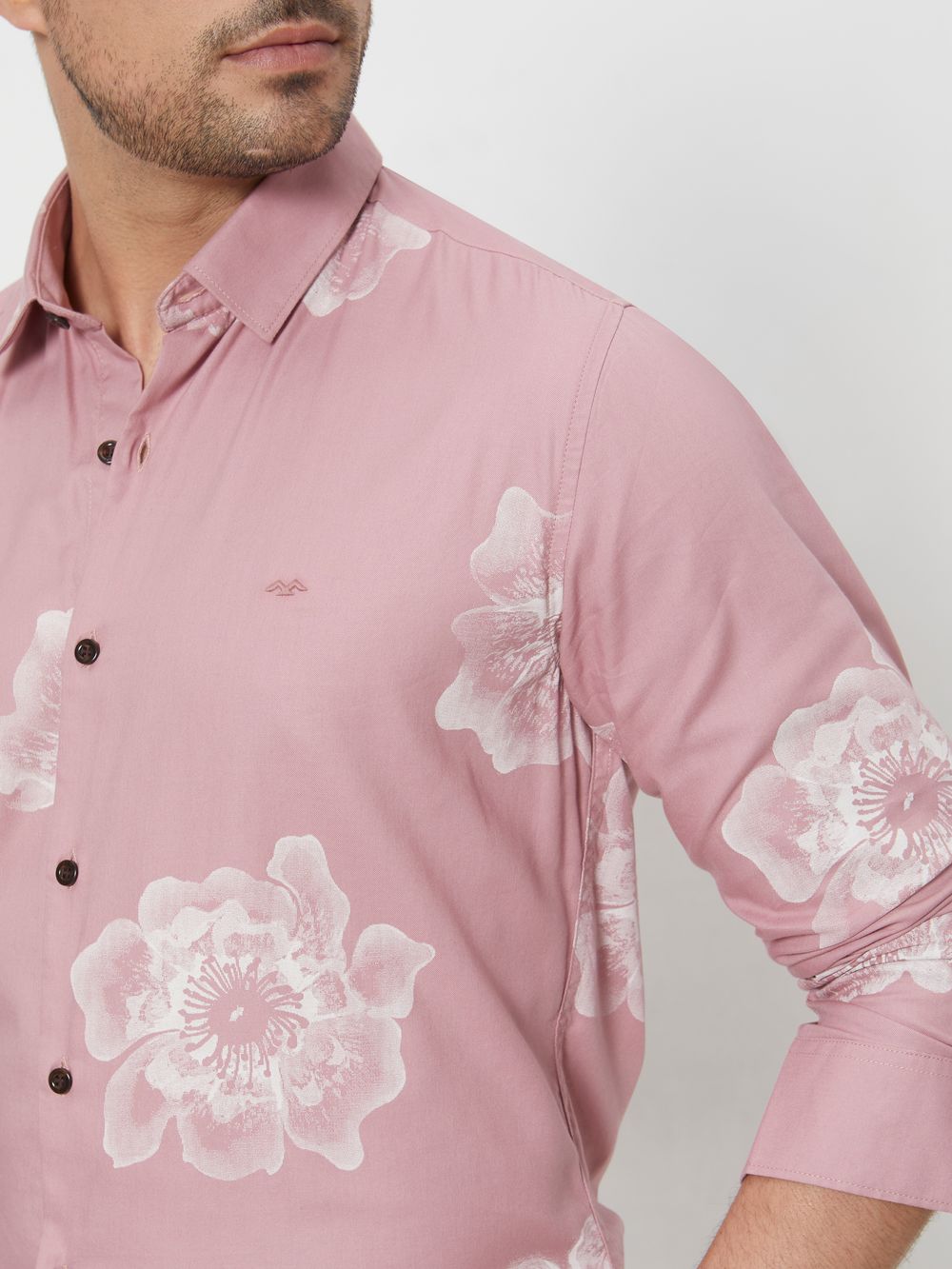 Pink Floral Print Slim Fit Casual Shirt