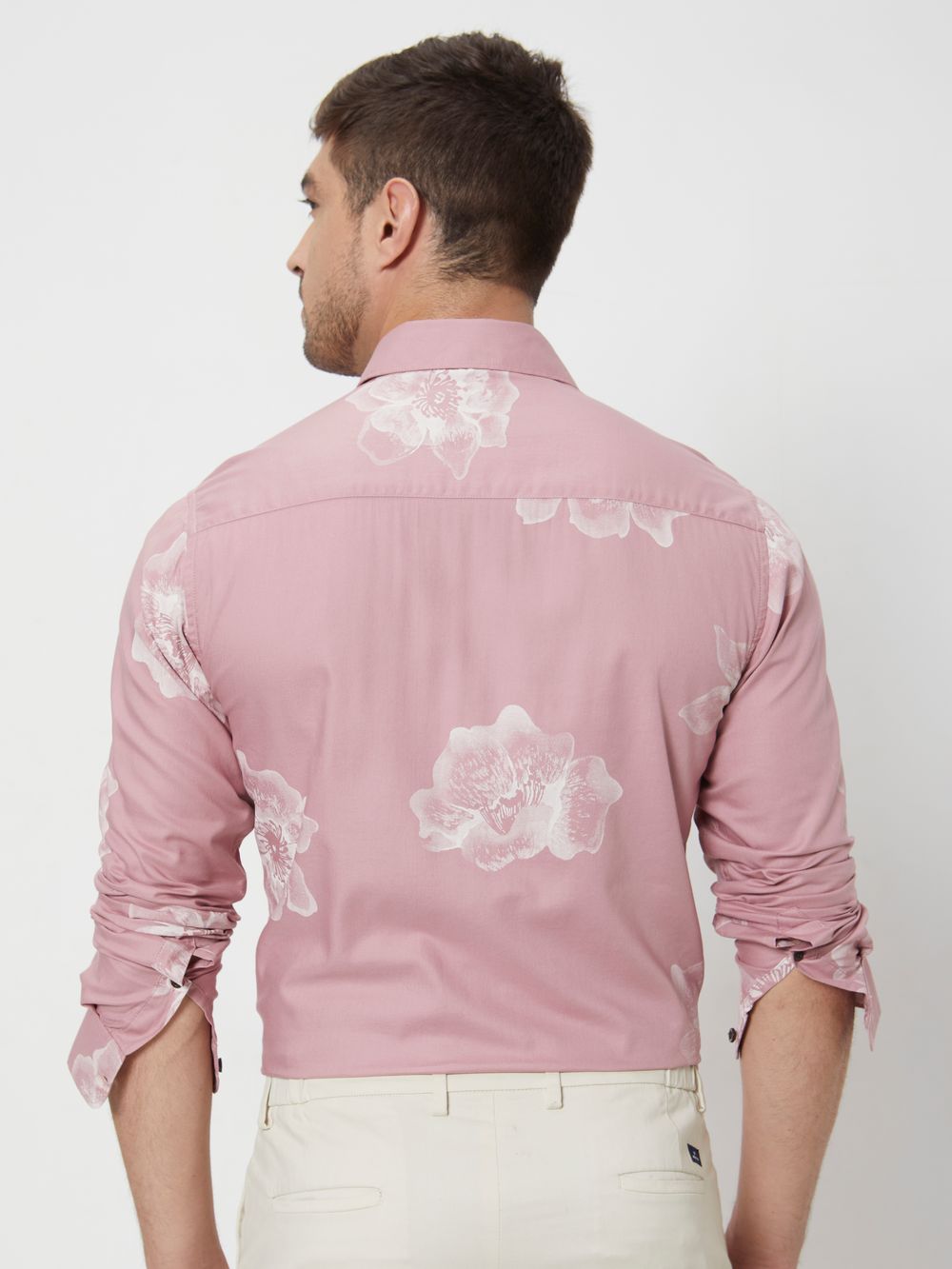 Pink Floral Print Slim Fit Casual Shirt