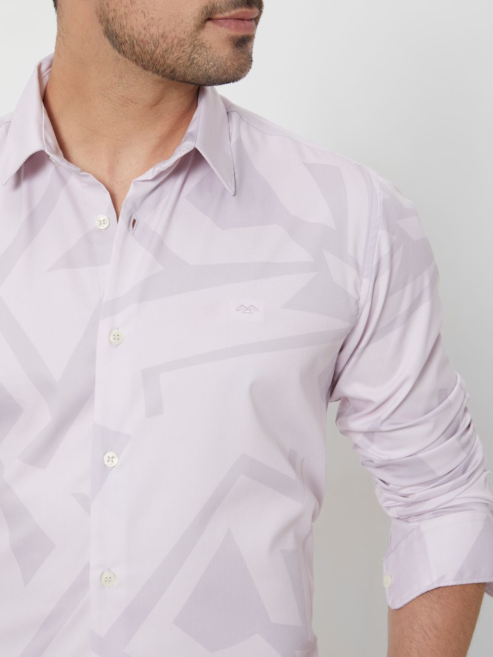 Pastel Pink Digital Print Slim Fit Casual Shirt