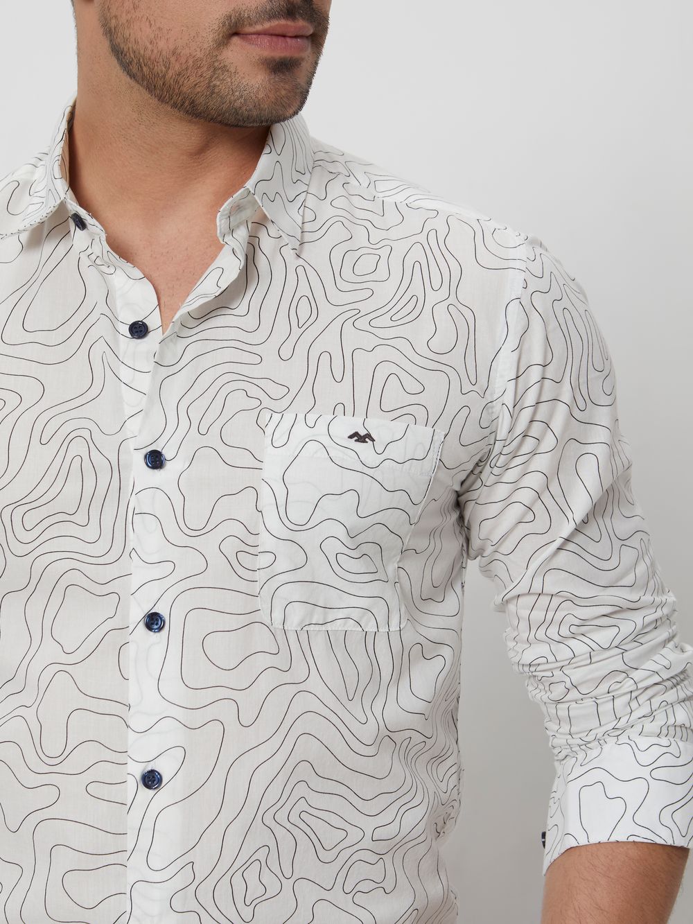 White & Black Abstract Print Slim Fit Casual Shirt