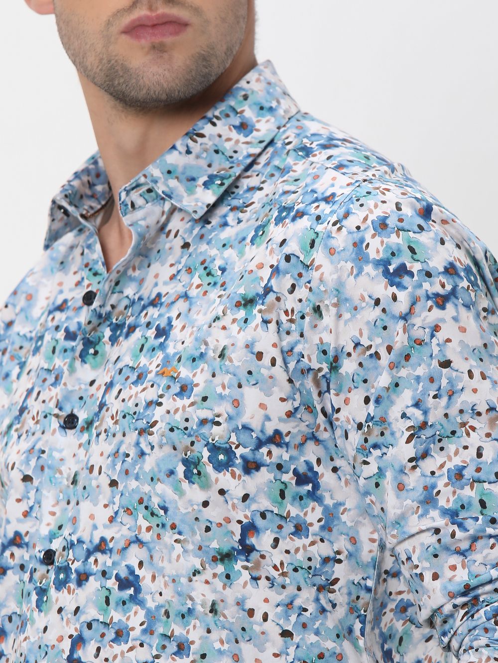 Blue Floral Print Slim Fit Casual Shirt