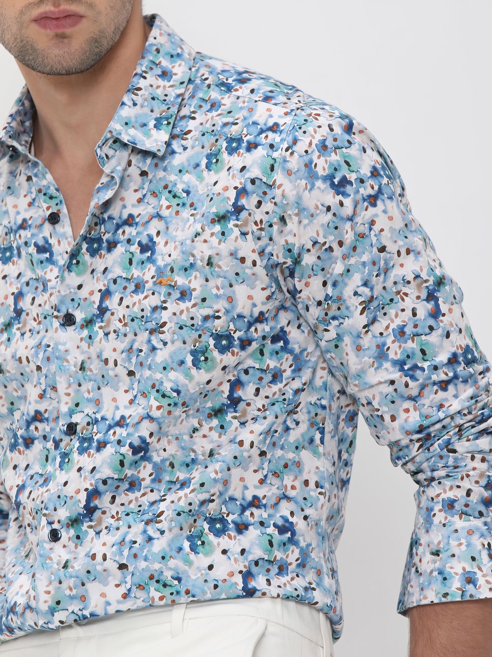 Blue Floral Print Slim Fit Casual Shirt