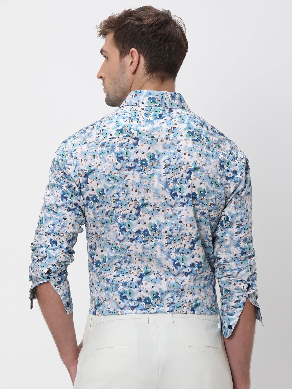 Blue Floral Print Slim Fit Casual Shirt