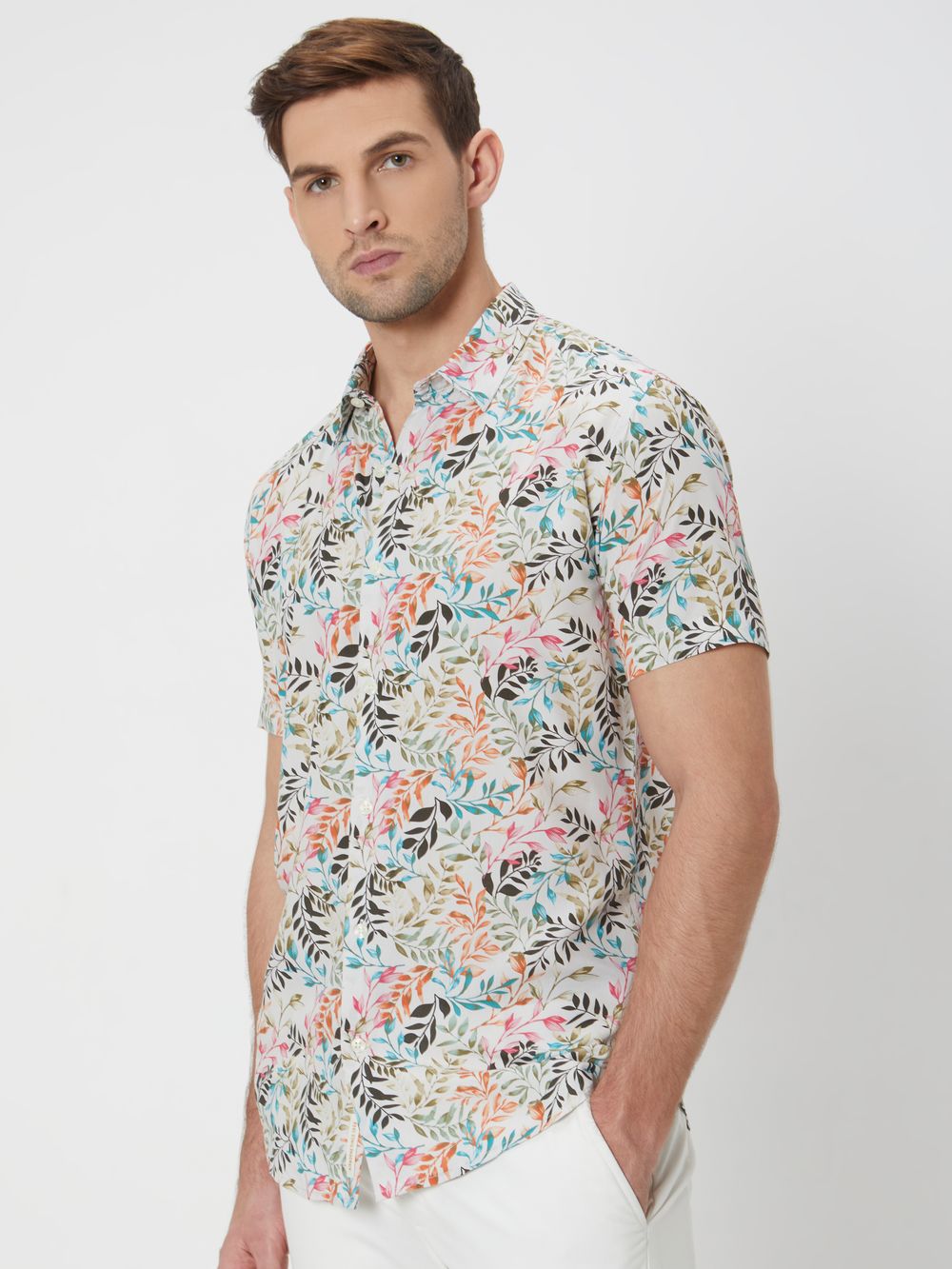 Multi Floral Print Slim Fit Casual Shirt