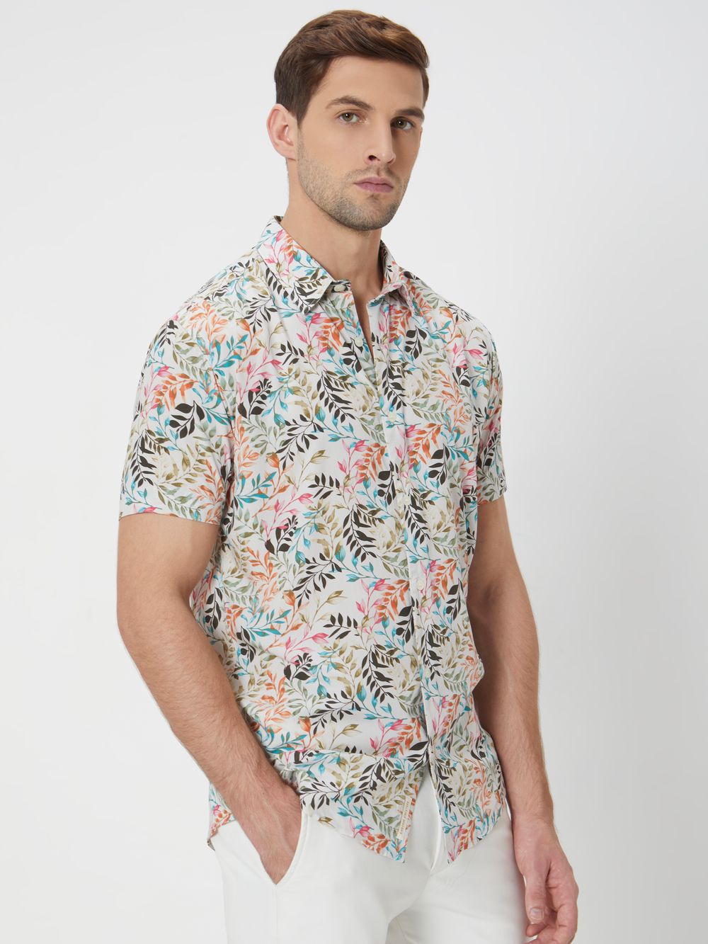 Multi Floral Print Slim Fit Casual Shirt