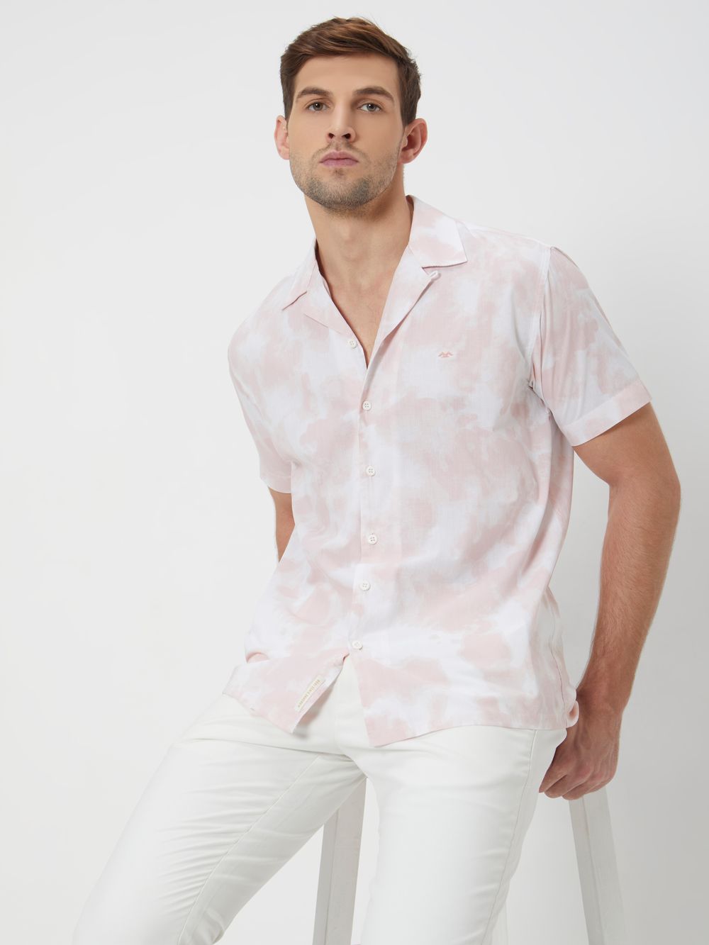 Pink Cloud Print Relaxed Fit Casual Shirt