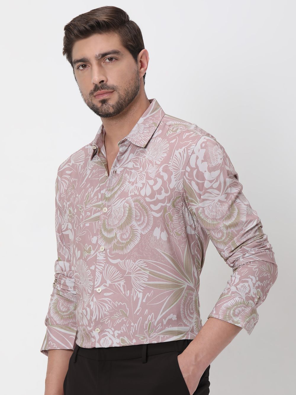 Pink Digital Print Slim Fit Casual Shirt