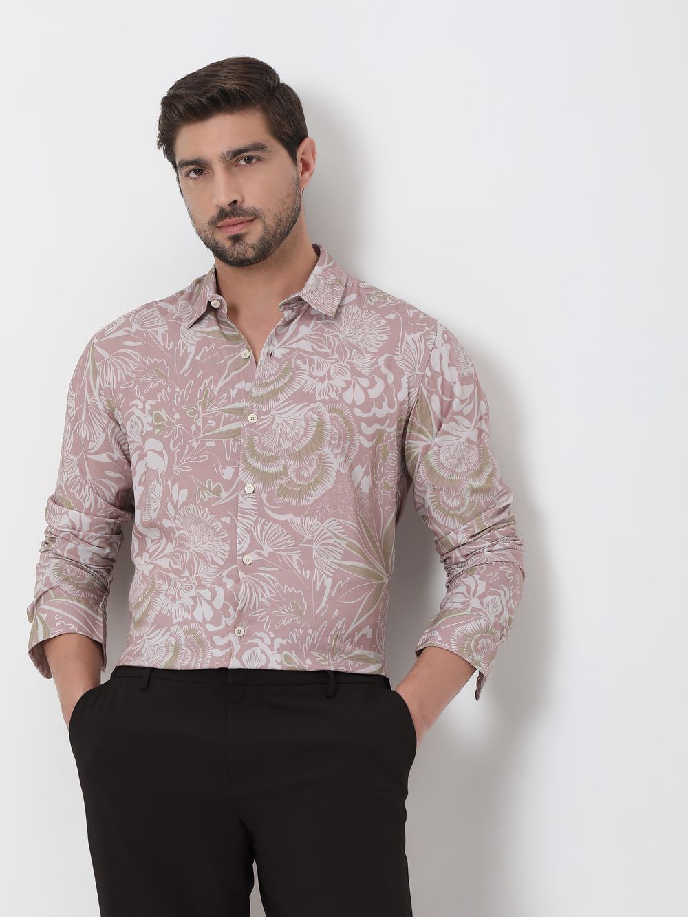 Pink Digital Print Slim Fit Casual Shirt