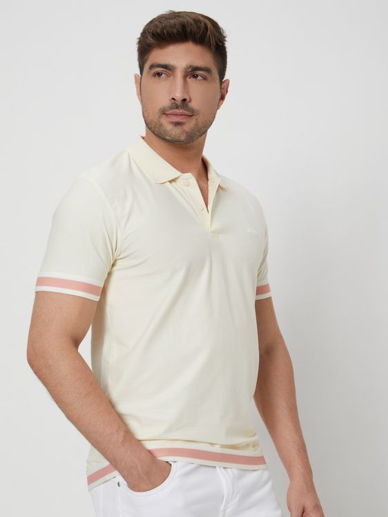 Buy Off White Textured Plain Slim Fit Jersey T shirt Online at Muftijeans