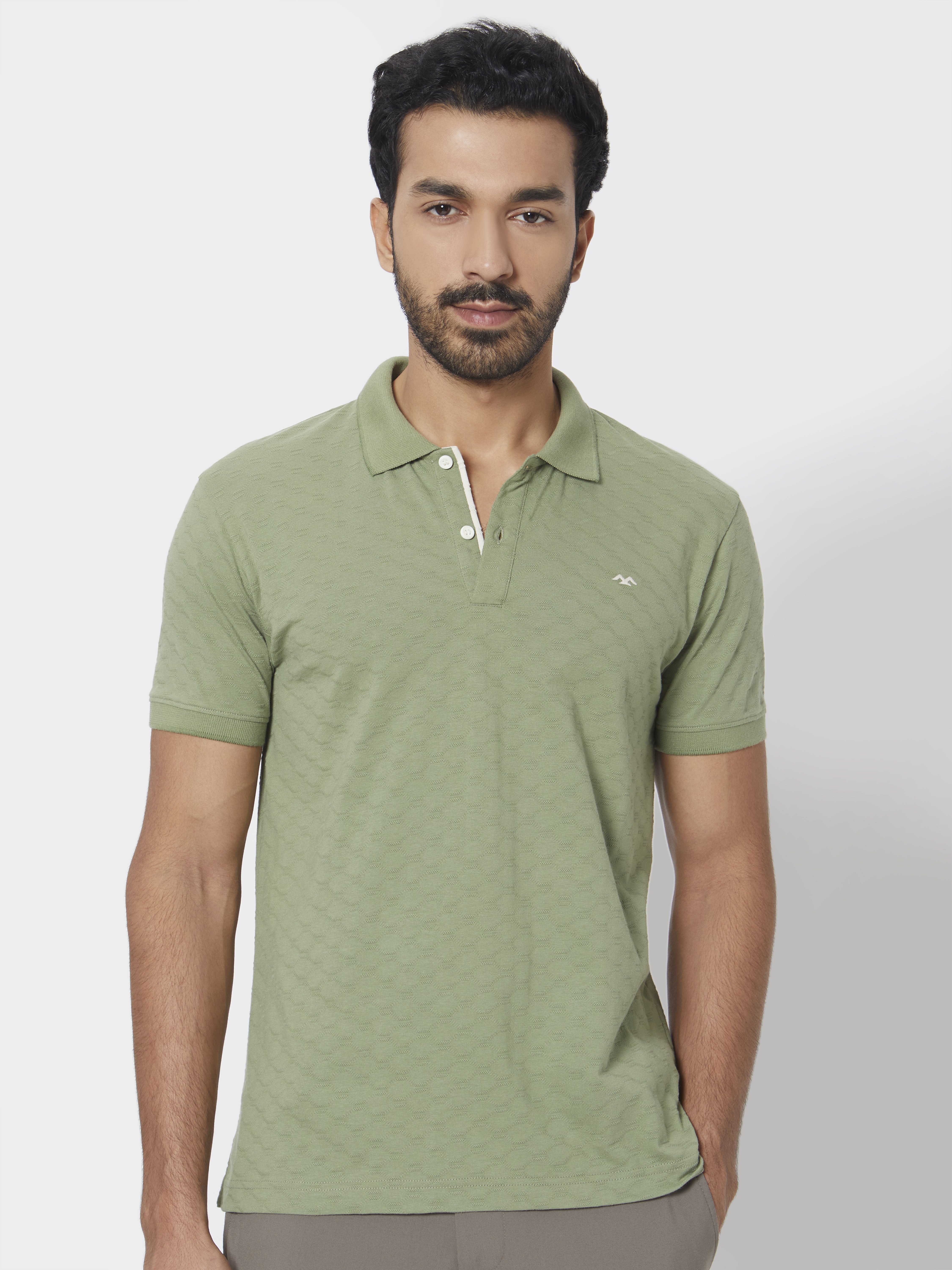 Buy Light Olive Textured Plain Slim Fit Polo T shirt Online at Muftijeans