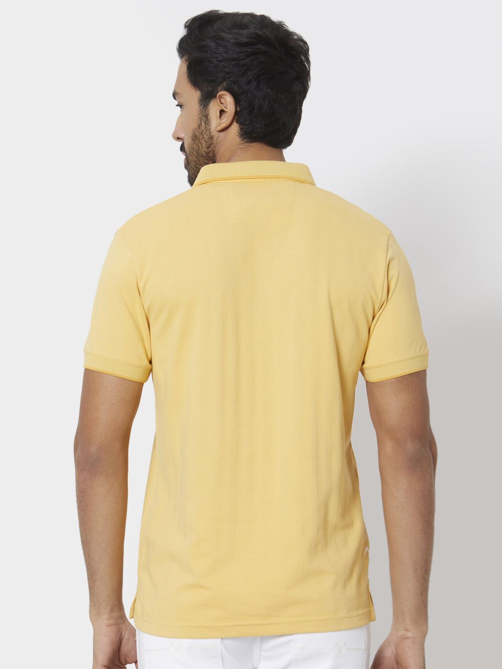 Mustard Textured Plain Slim Fit Polo T-Shirt