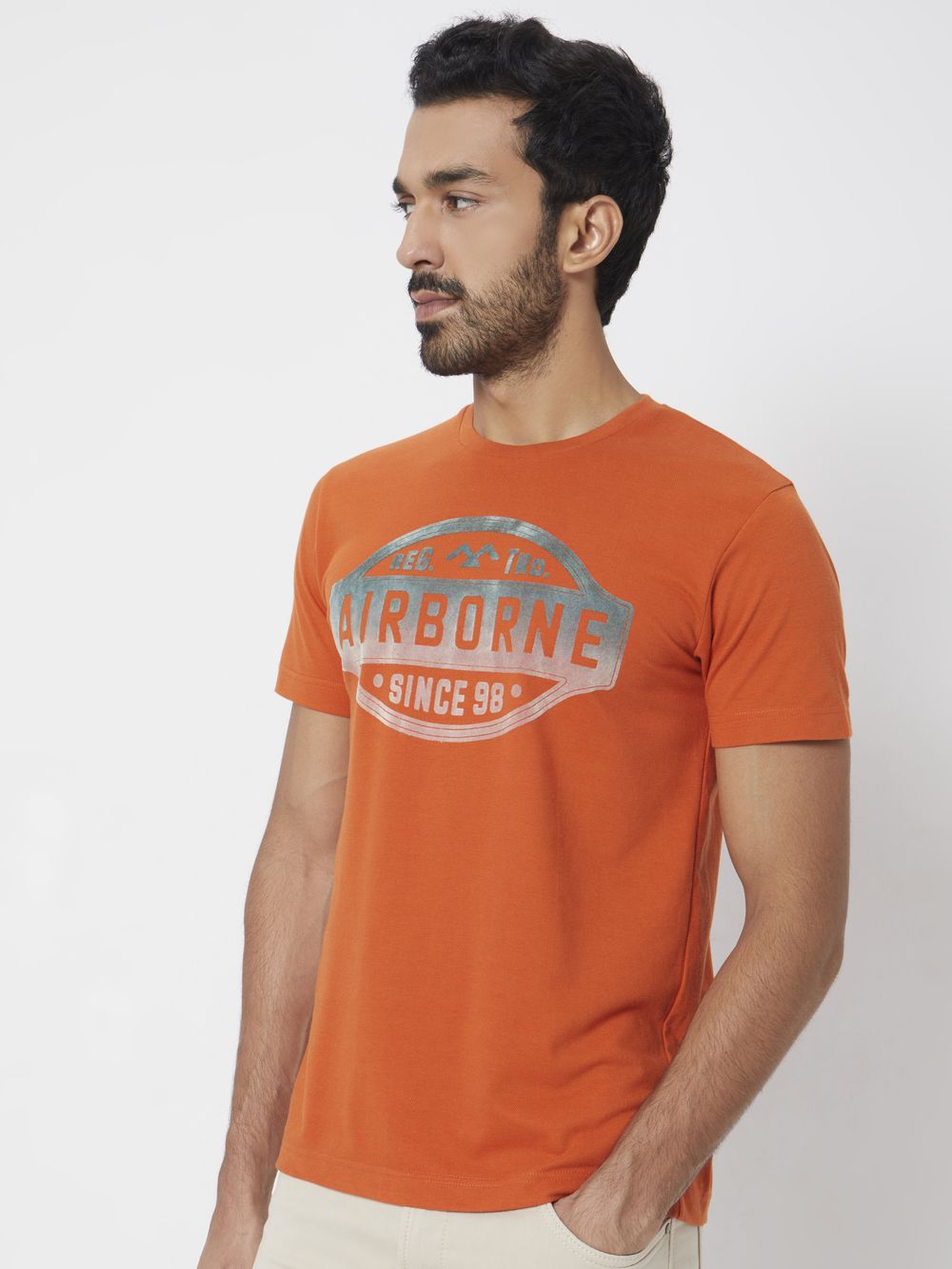 Rust Textured Graphic Slim Fit T-Shirt