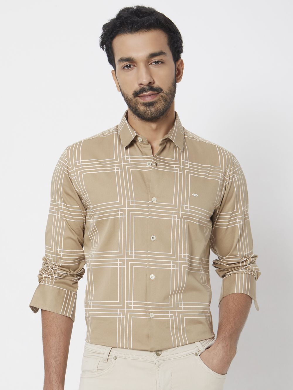 LIGHT GREEN LARGE CHECK SLIM FIT CASUAL SHIRT